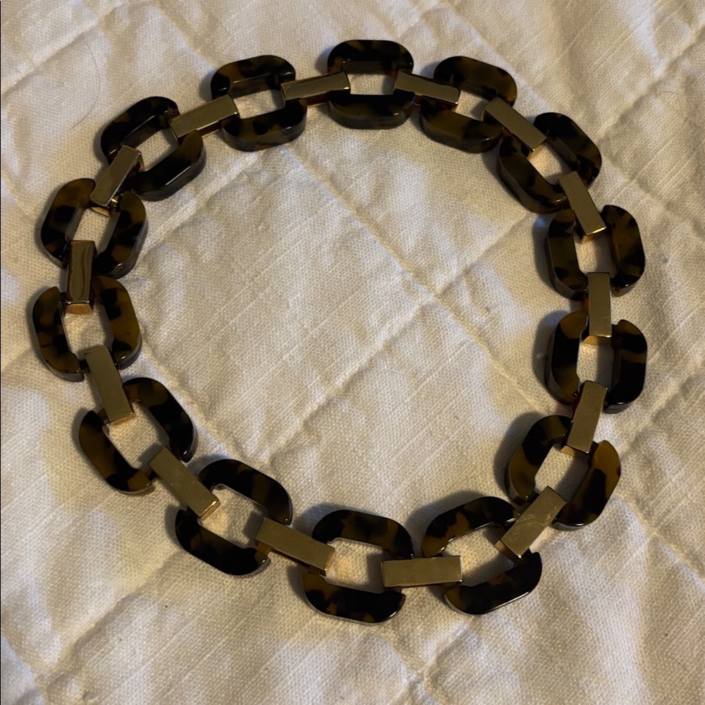 J Crew Tortoiseshell and Gold Lucite Chain Necklace
